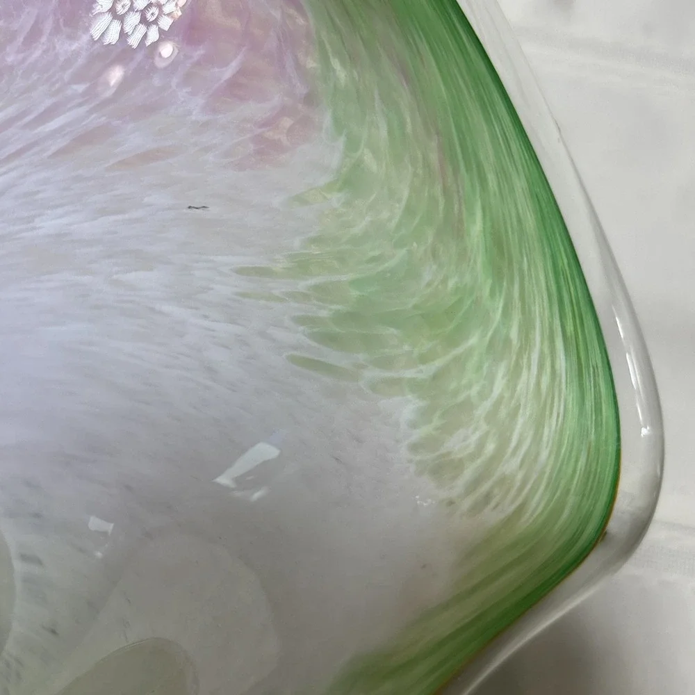 Murano Style Art Glass Centerpiece Bowl Wavy Edge Vibrant Swirling Design